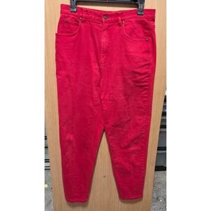 Liz Wear Size 14 Petite Ladies Petite Red Denim Jeans High Waist Mom Crop Length